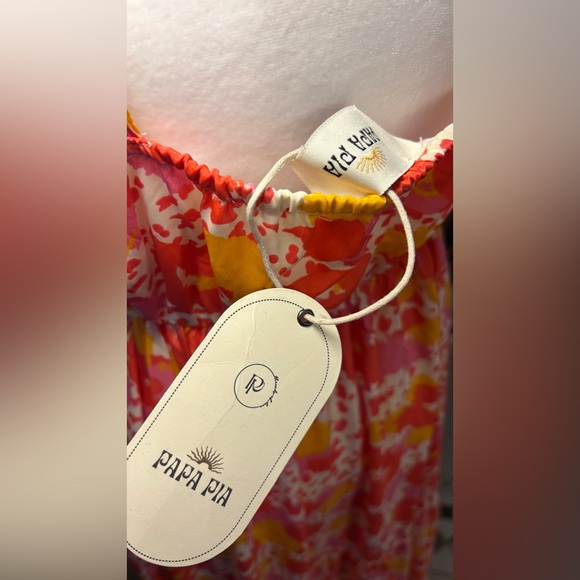 Papa Pia Vibrant Coral, Pink, & Yellow Floral Tiered Maxi Dress - Picture 5 of 5